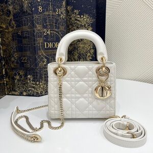 Dior Cream Quilted Mini Lady Bag with Gold Hardware